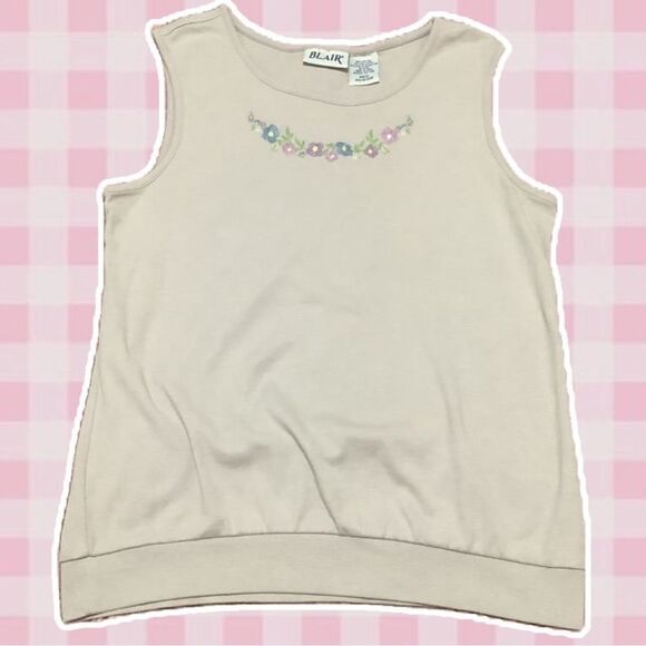 Blair Vintage Purple Floral Embroidered Cottagecore Sleeveless Blouse Sz Medium - Picture 1 of 12